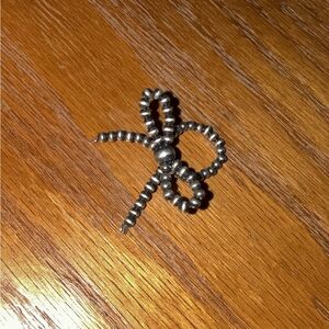 Silver Beaded Bow Brooch